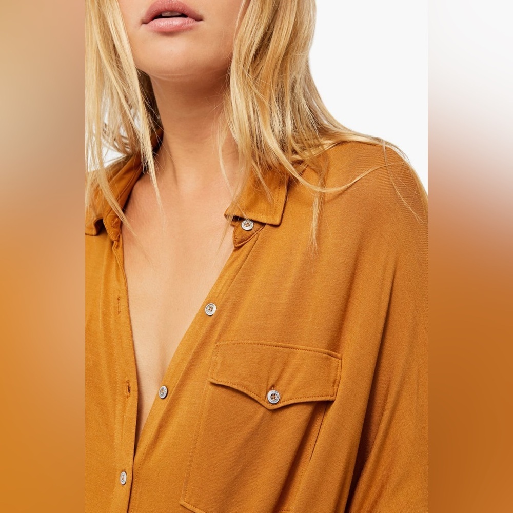 We The Free Andy Button-Up Top in Honey Ginger - Size M - Picture 4 of 4